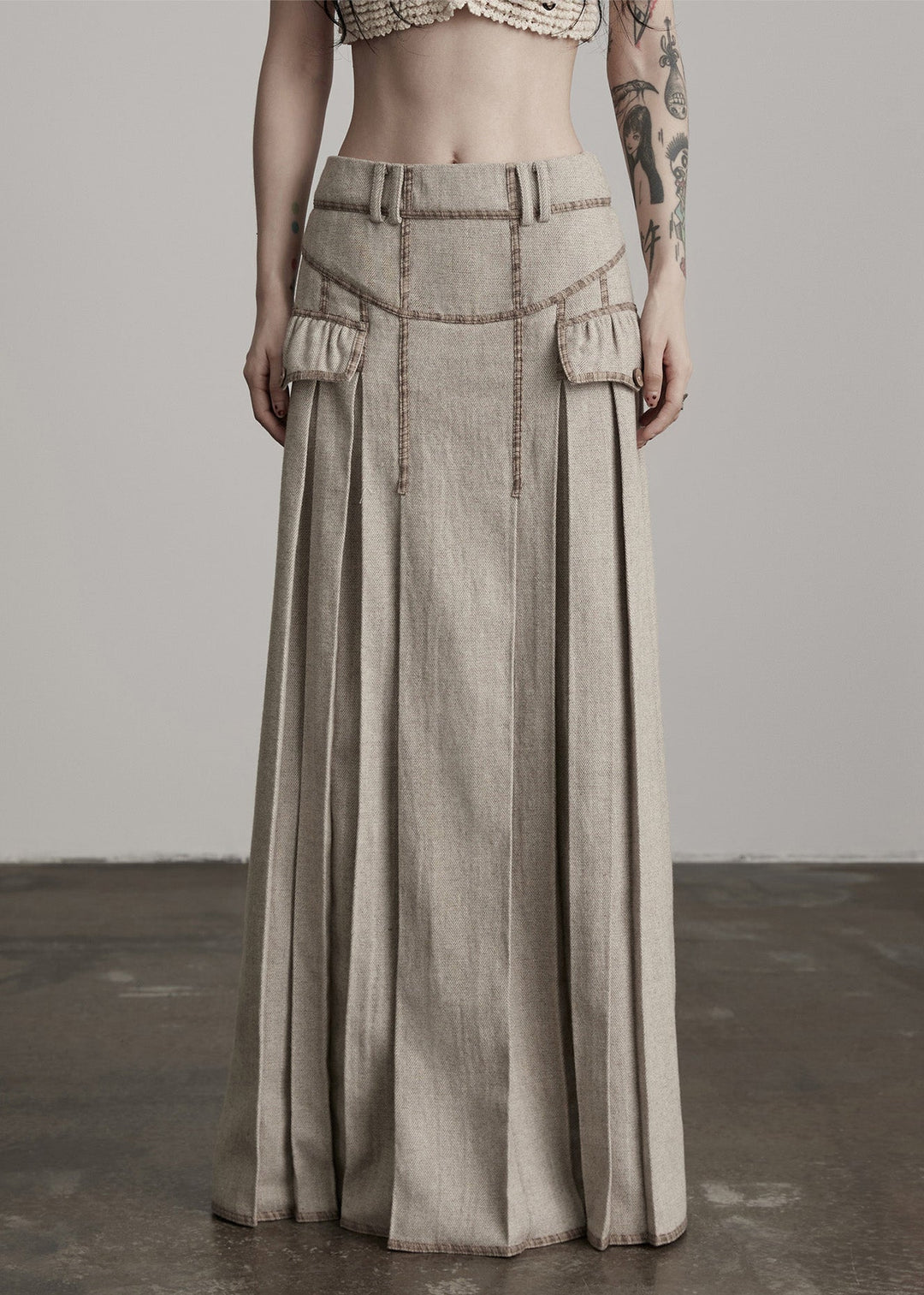 Fashion Apricot Wrinkled High Waist Patchwork Woolen Skirts Winter