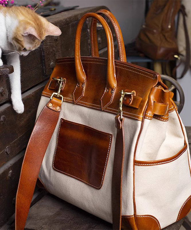 Fashion Army Green Patchwork Pockets Leather Men Tote Handbag