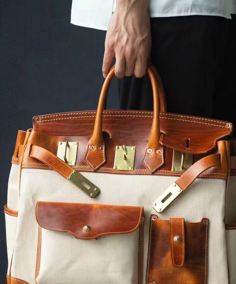 Fashion Army Green Patchwork Pockets Leather Men Tote Handbag