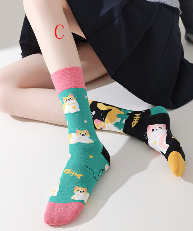Fashion Asymmetrical Design Jacquard Combed Cotton Mid Calf Socks