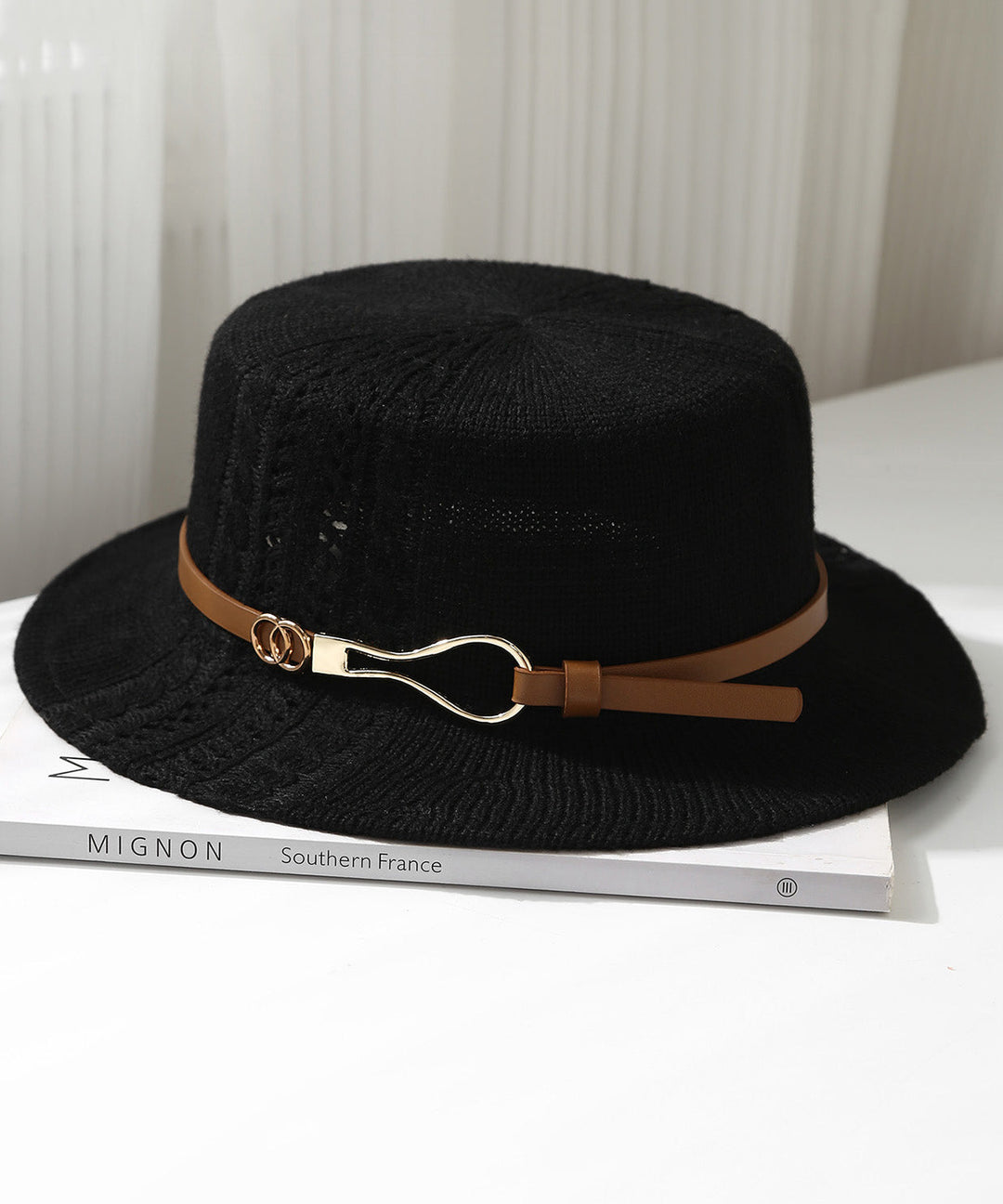 Fashion Beige Hollow Out Versatile Knit Cloche Hat