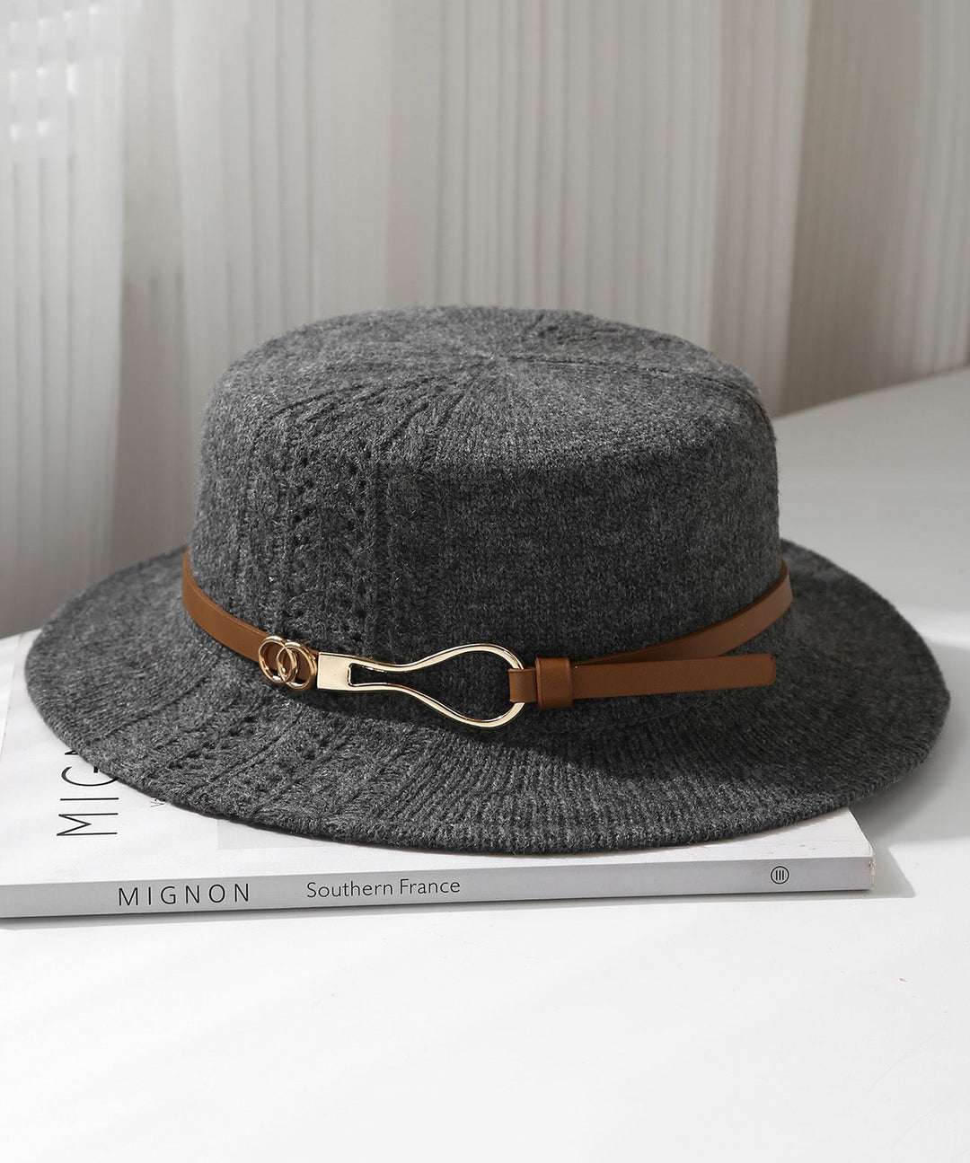 Fashion Beige Hollow Out Versatile Knit Cloche Hat