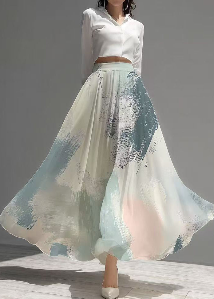 Fashion Beige Print Exra Large Hem Chiffon Skirts Summer