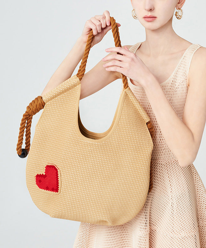 Fashion Beige Solid Durable Patchwork Love Woven Shoulder Bags