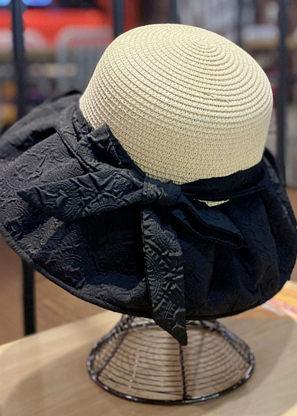 Fashion Beige Straw Woven Patchwork Floppy Sun Hat