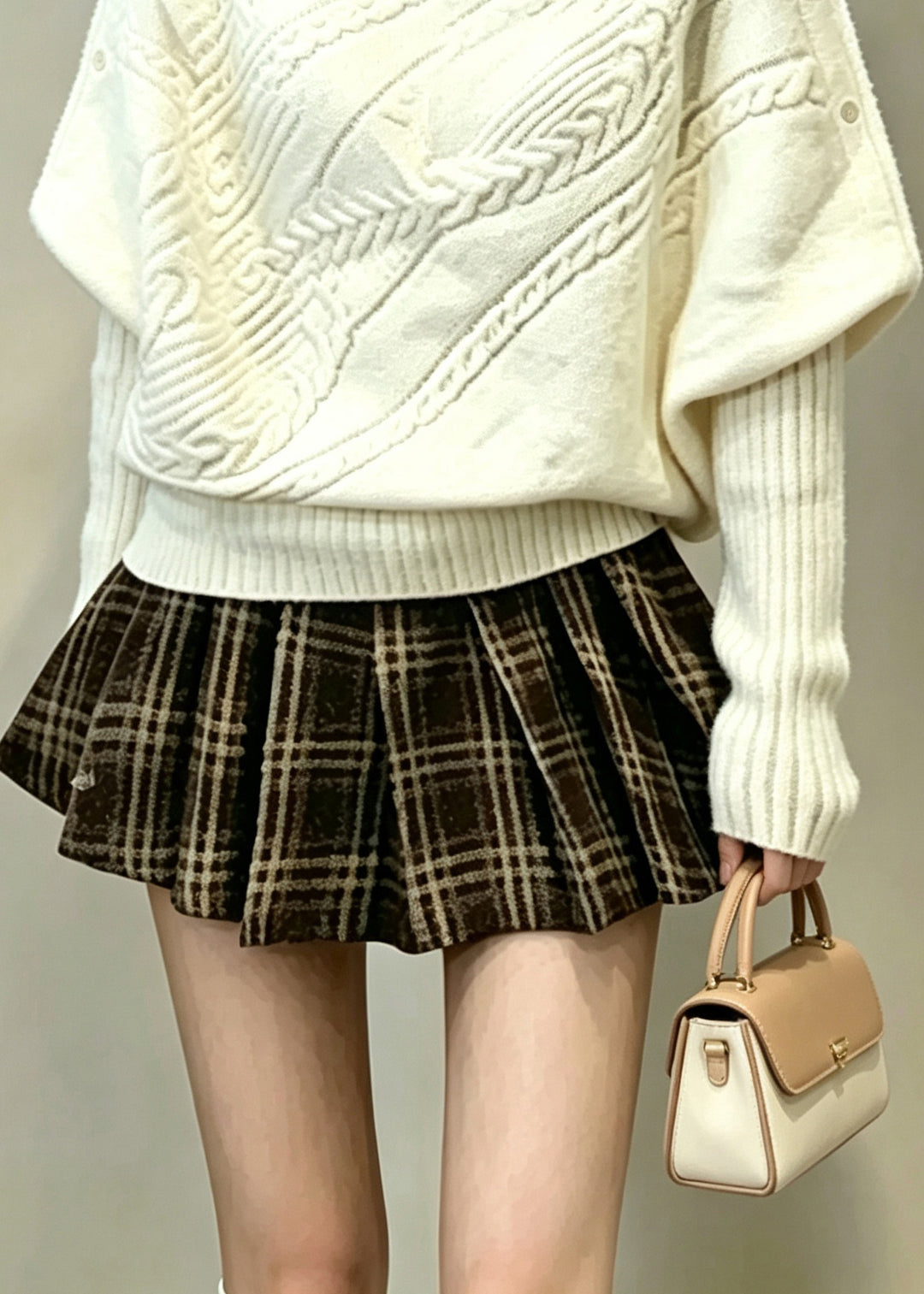 Fashion Beige White Turtleneck Knitted Tops Batwing Sleeve