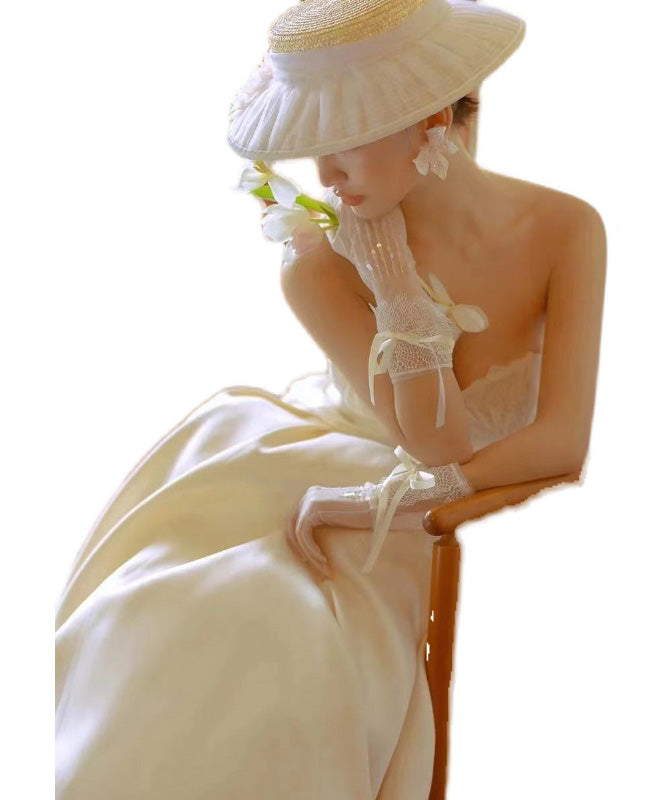 Fashion Beige Wrinkled Tulle Straw Woven Cloche Hat