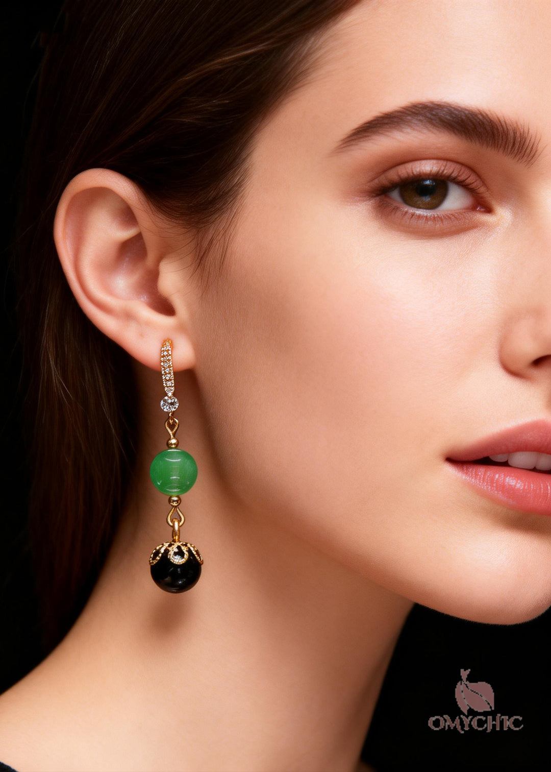 Fashion Black Agate Tassels Jade Drop Earrings