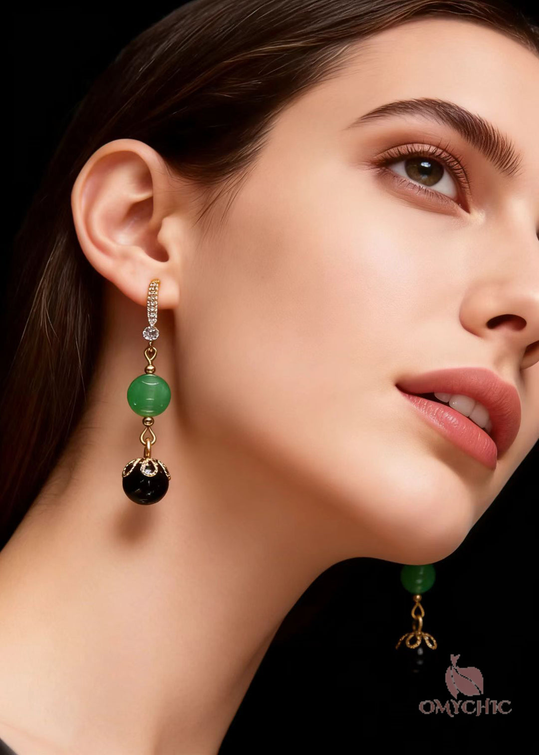 Fashion Black Agate Tassels Jade Drop Earrings