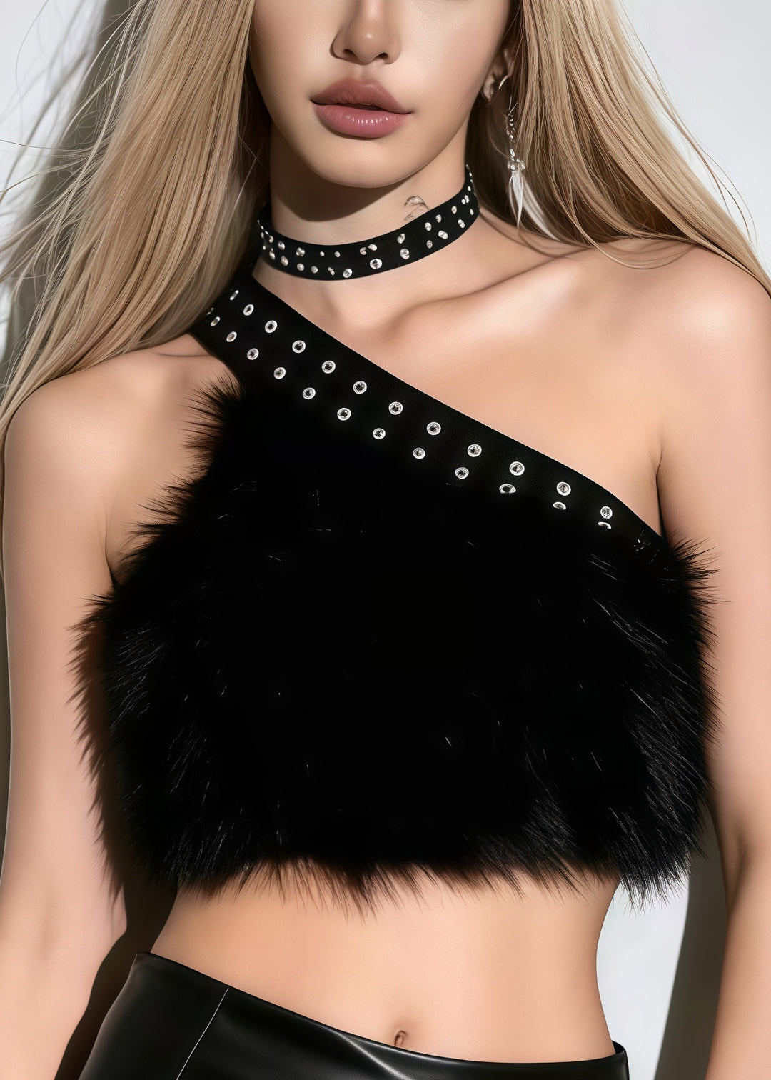 Fashion Black Asymmetrical Patchwork Faux Fur Vests