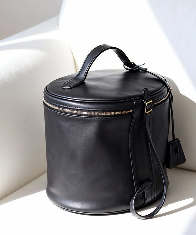 Fashion Black Calf Leather Versatile Round Bag