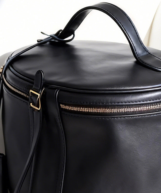 Fashion Black Calf Leather Versatile Round Bag