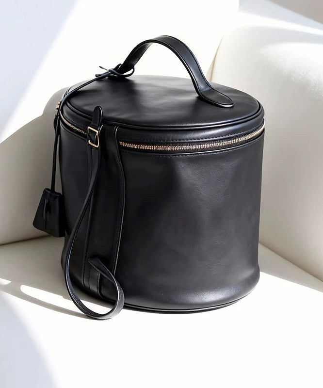 Fashion Black Calf Leather Versatile Round Bag