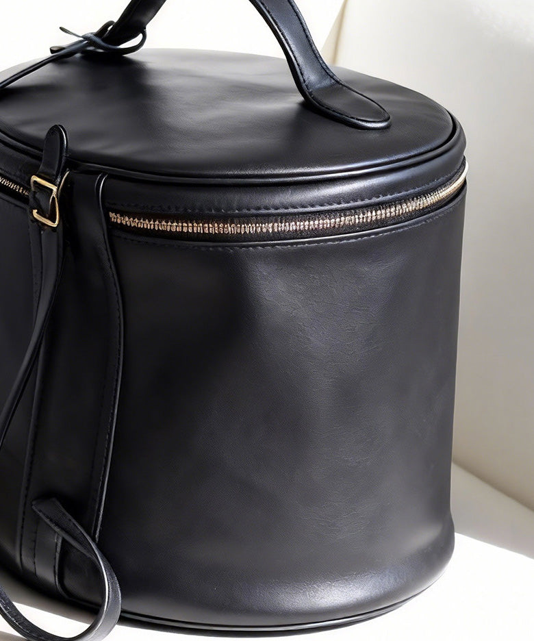 Fashion Black Calf Leather Versatile Round Bag