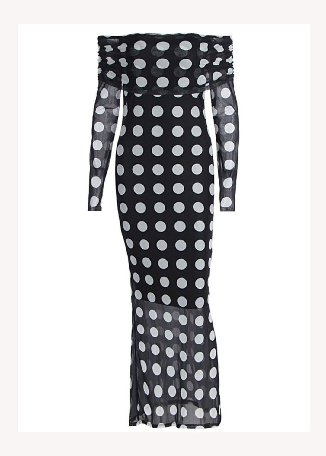 Fashion Black Cold Shoulder Dot Print Slim Tulle Dresses Spring