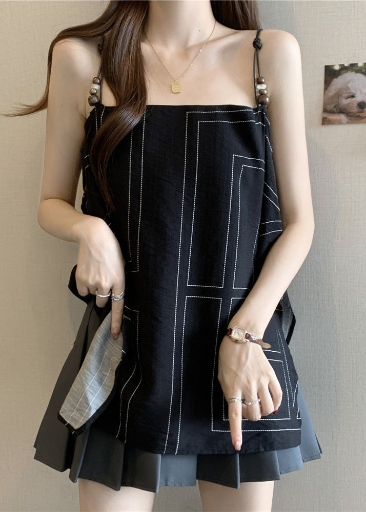 Fashion Black Cotton Spaghetti Strap Top Summer