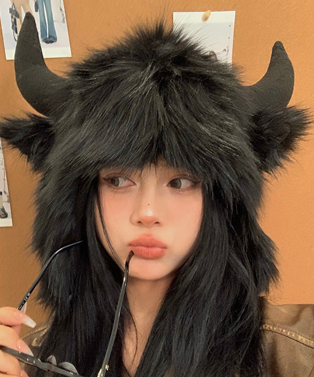 Fashion Black Faux Fur Warm Fleece Hat