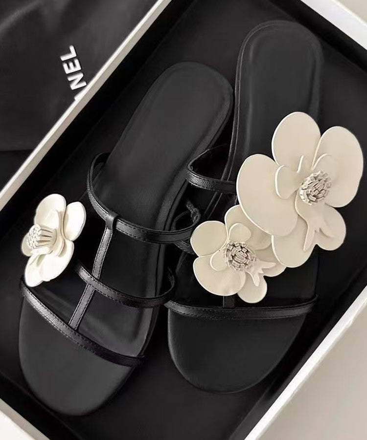 Fashion Black Floral Splicing Slide Sandals Peep Toe
