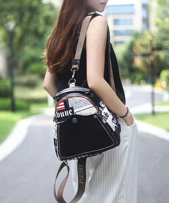 Fashion Black Graphic Cotton Patchwork Calf Leather Satchel Bag Handbag