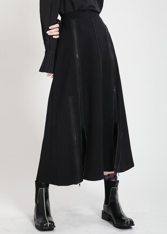 Fashion Black High Waist Side Open A Line Skirts Summe