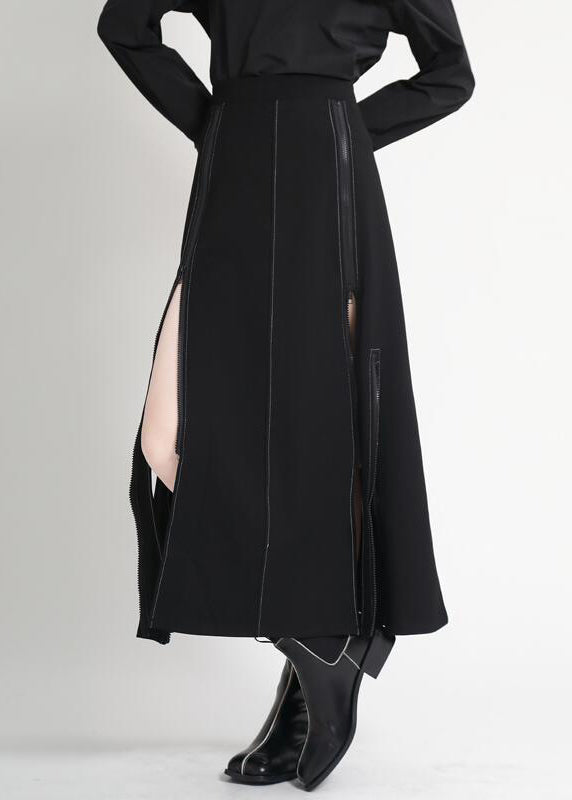 Fashion Black High Waist Side Open A Line Skirts Summe
