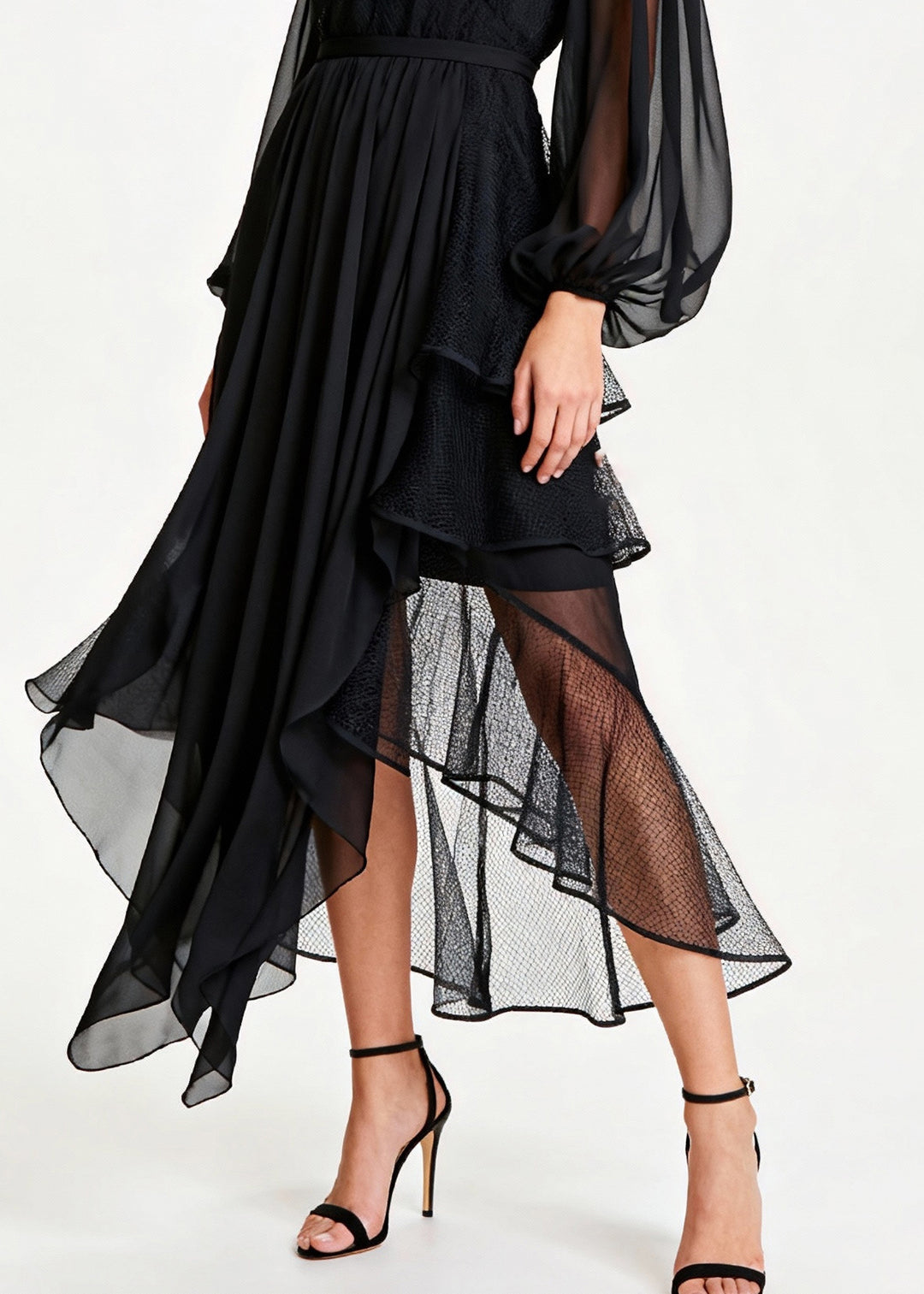 Fashion Black Hollow Out Patchwork Tulle Chiffon Party Dresses Summer