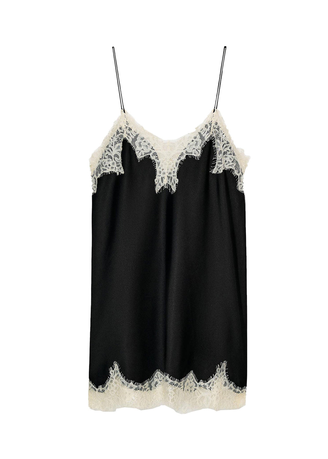 Fashion Black Lace Patchwork Silk Spaghetti Strap Top Summer