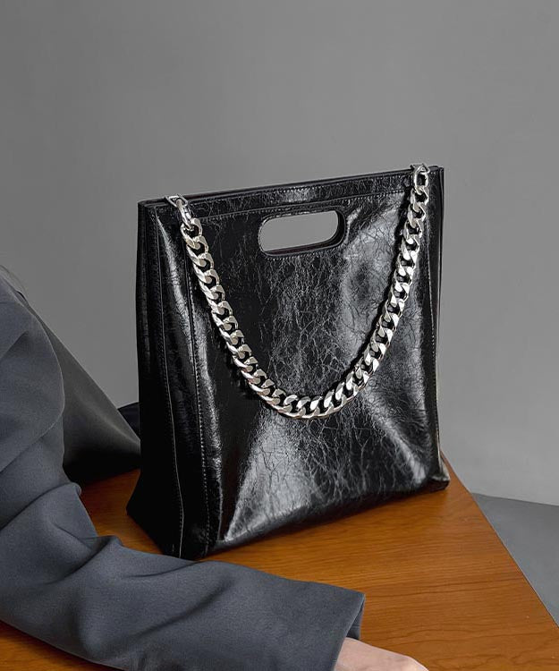 Fashion Black Large Capacity Calf Leather Chain Linked Shoulder Bags