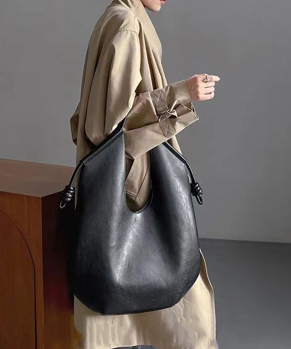 Fashion Black Large Capacity Faux Leather Satchel Handbag