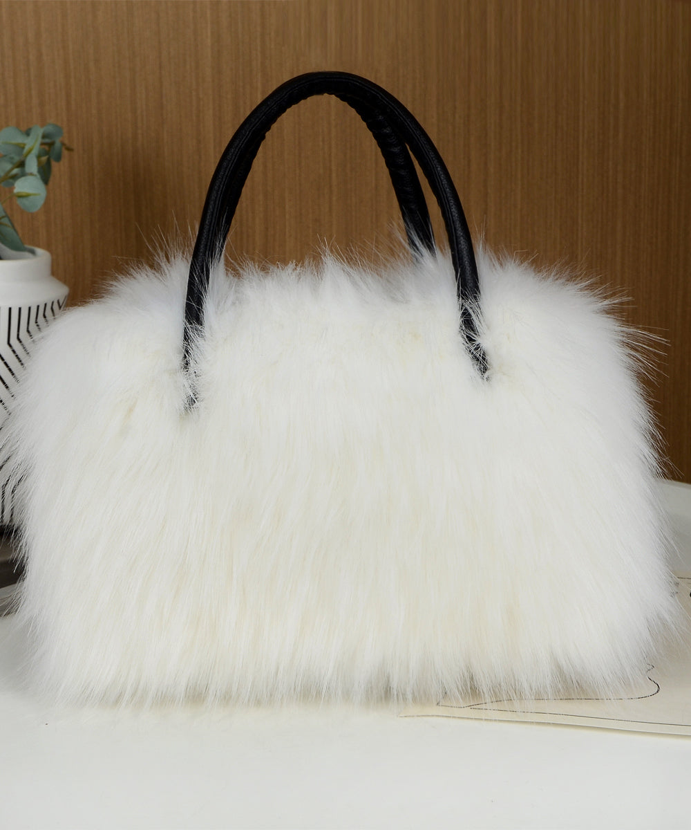 Fashion Black Large Capacity Raccoon Hair Tote Handbag