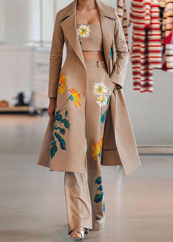 Fashion Black Notched Print Coats ,Tube Top And Pants Three Pieces Set Spring