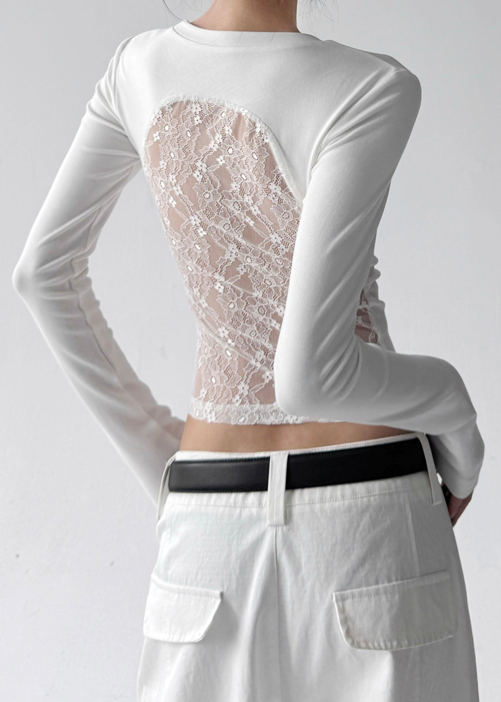 Fashion Black O Neck Lace Patchwork Cotton T Shirts Fall