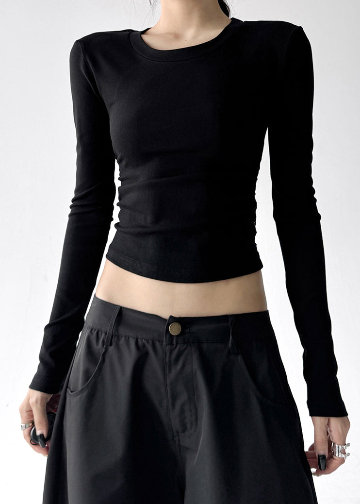 Fashion Black O Neck Lace Patchwork Cotton T Shirts Fall