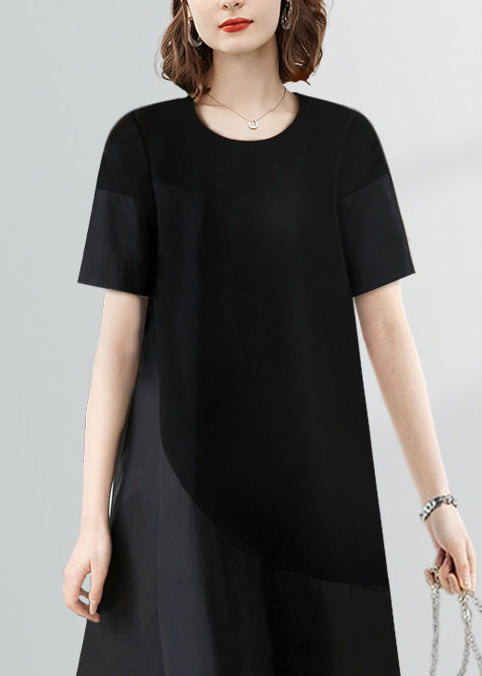 Fashion Black O-Neck Patchwork Vacation Dresses Short Sleeve