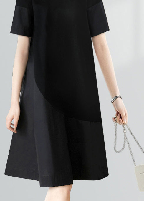 Fashion Black O-Neck Patchwork Vacation Dresses Short Sleeve