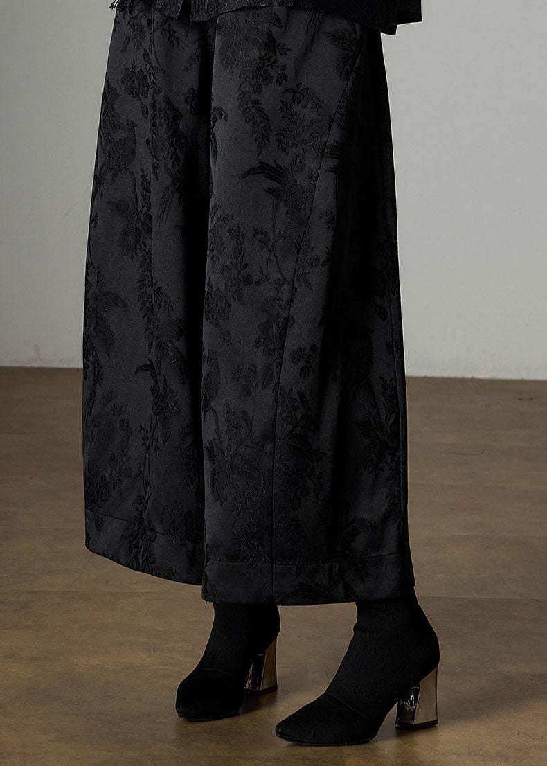Fashion Black Oversized Jacquard Silk Harem Pants Fall