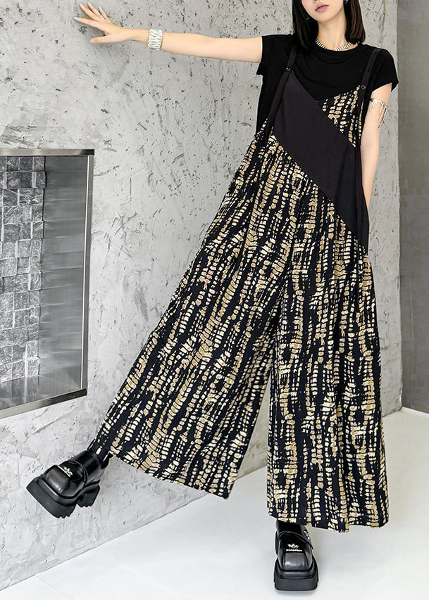 Fashion Black Oversized Patchwork Print Cotton Jumpsuits Summer