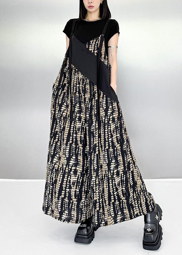 Fashion Black Oversized Patchwork Print Cotton Jumpsuits Summer