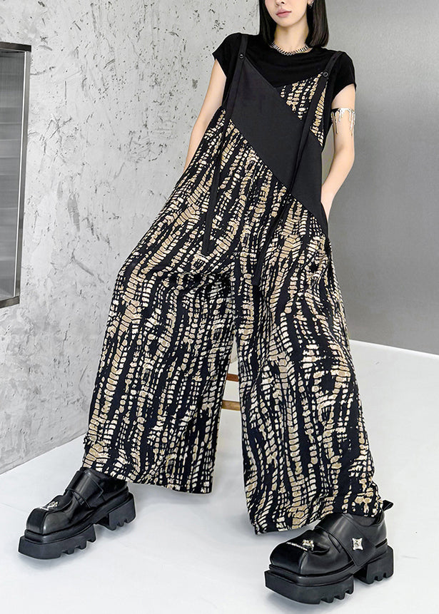 Fashion Black Oversized Patchwork Print Cotton Jumpsuits Summer