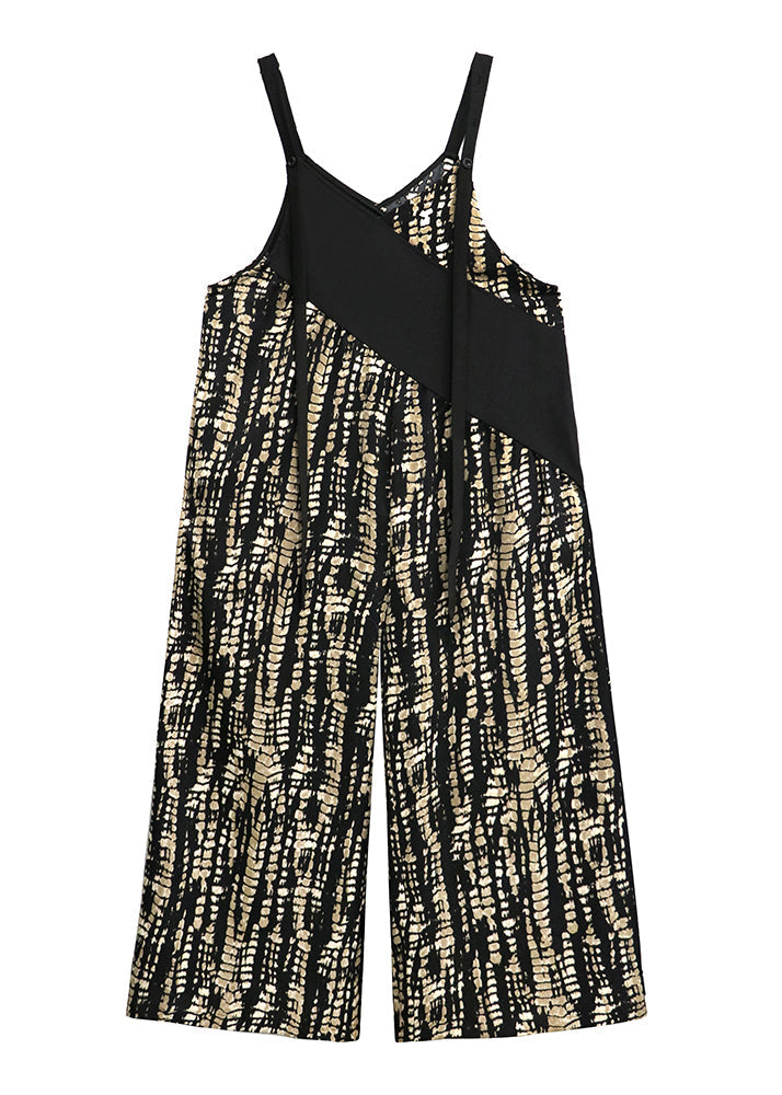 Fashion Black Oversized Patchwork Print Cotton Jumpsuits Summer