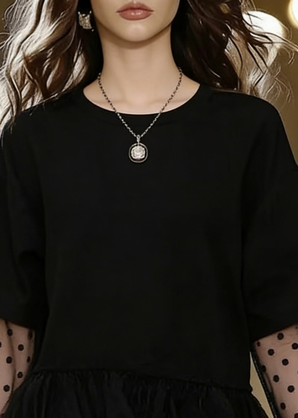 Fashion Black Oversized Patchwork Tulle Mini Dress Summer