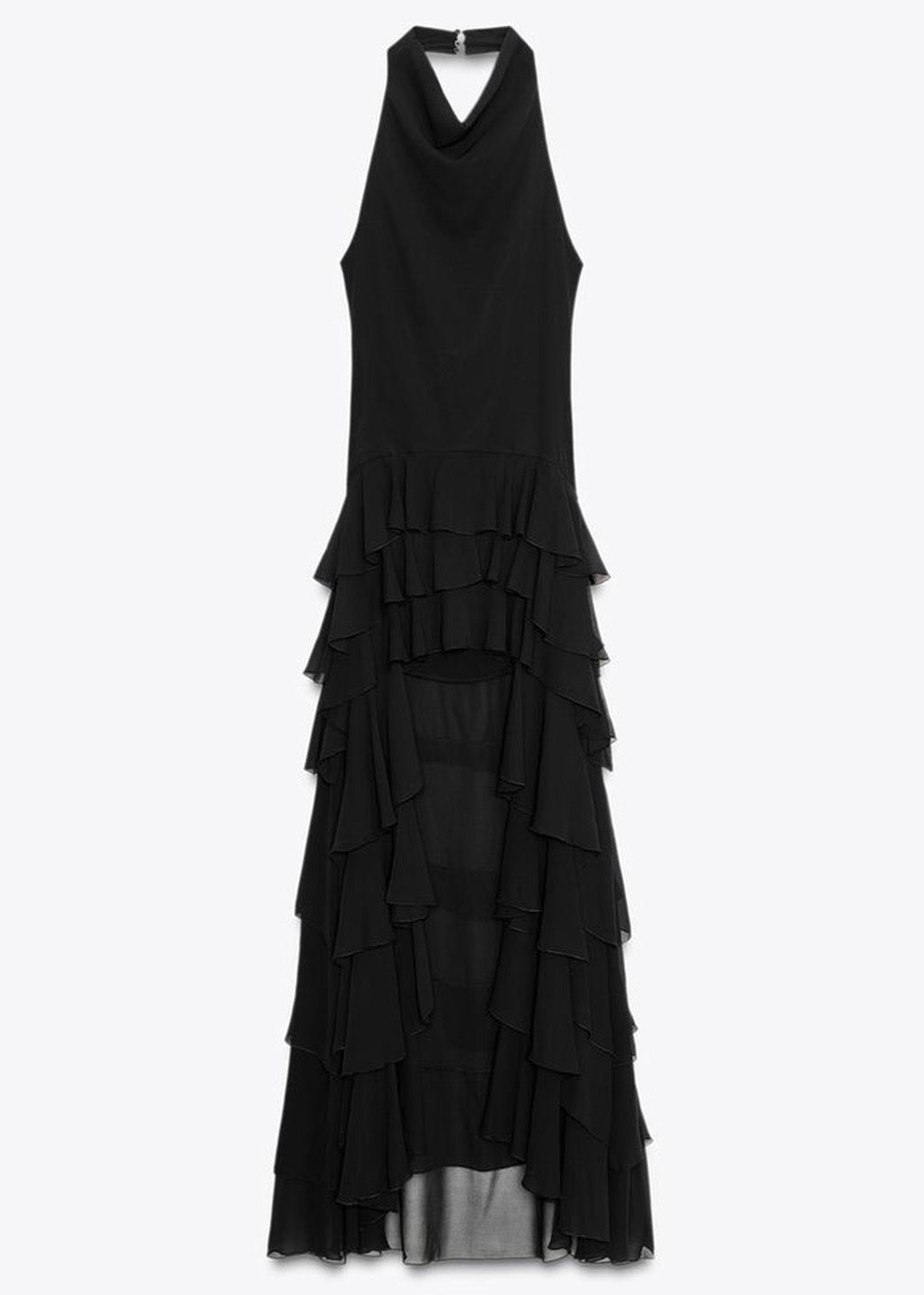 Fashion Black Ruffled Low High Design Chiffon Dresses Sleeveless