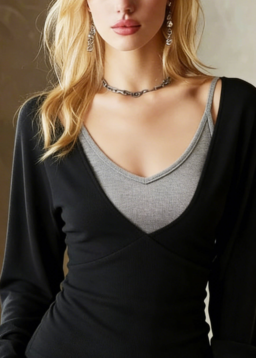 Fashion Black Top And Spaghetti Strap Cotton Two Pieces Set Spring
