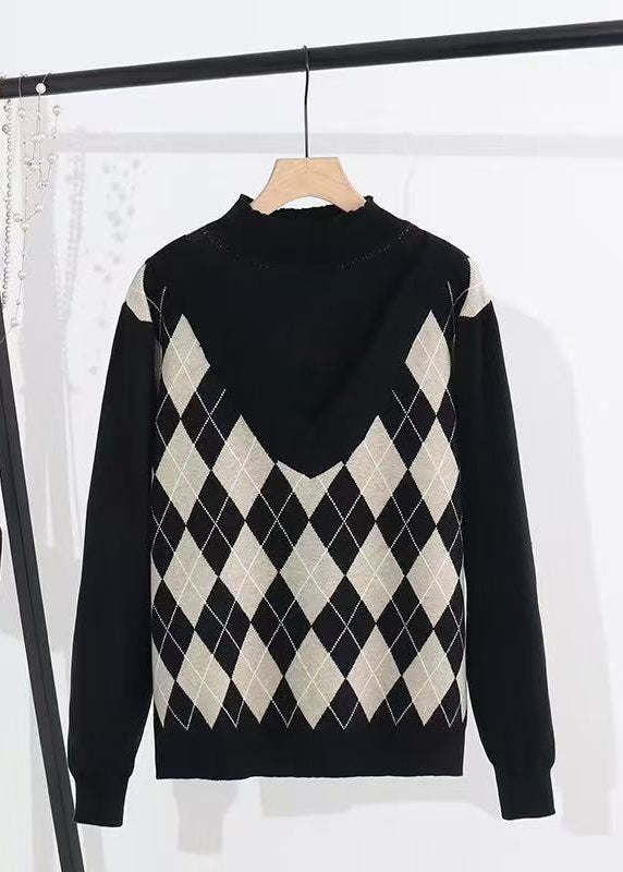 Fashion Black V Neck Geometric Print Knit Vest Sleeveless