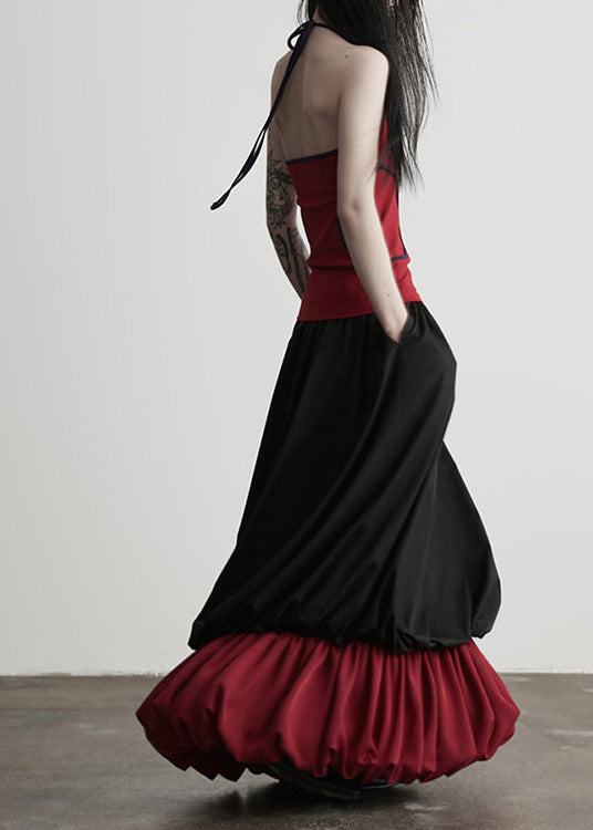 Fashion Black Wrinkled Patchwork False Two Pieces Cotton Skirts Fall