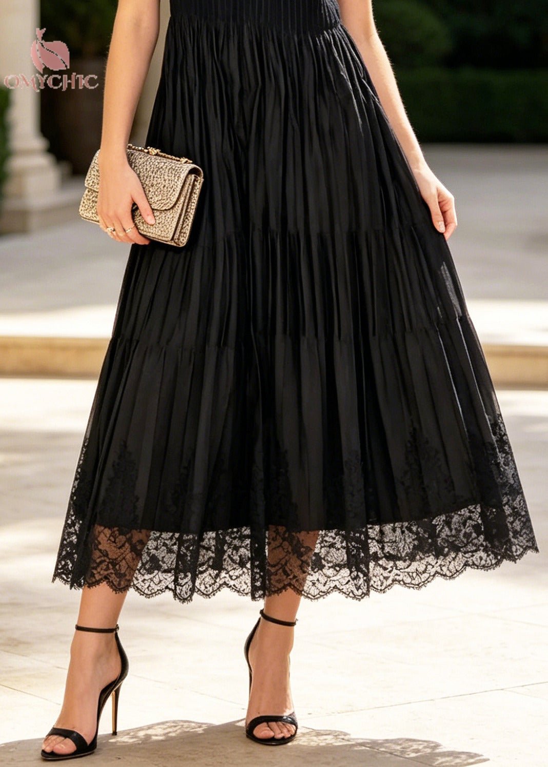 Fashion Black Wrinkled Patchwork Lace Holiday Dress Sleeveless