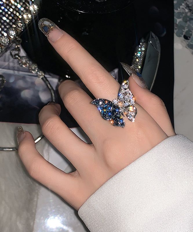Fashion Blue Alloy Butterfly Zircon Rings