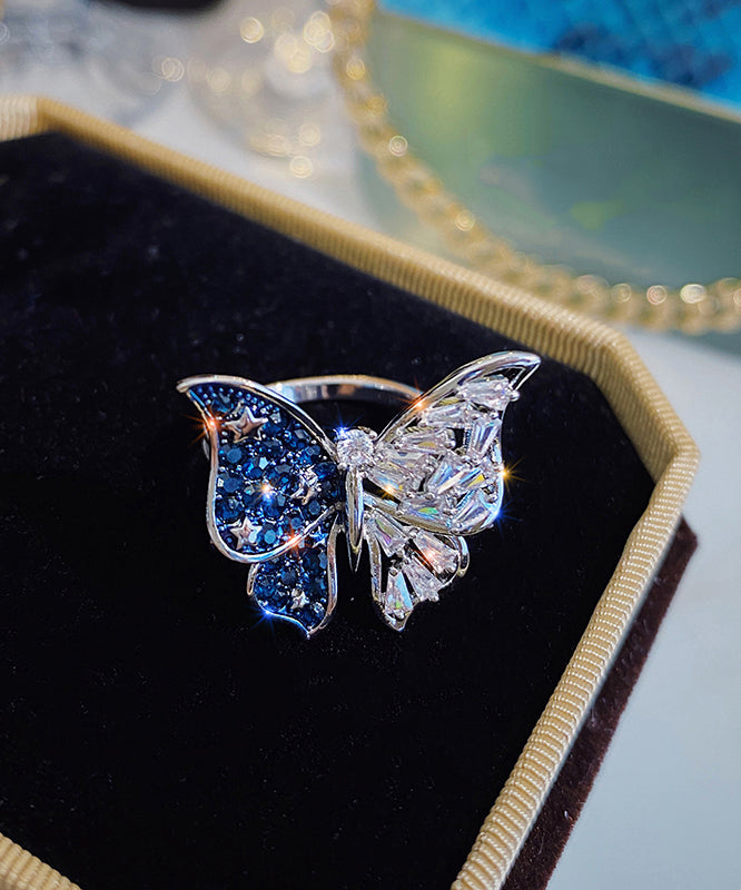 Fashion Blue Alloy Butterfly Zircon Rings
