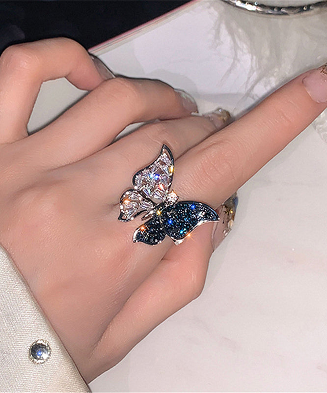 Fashion Blue Alloy Butterfly Zircon Rings
