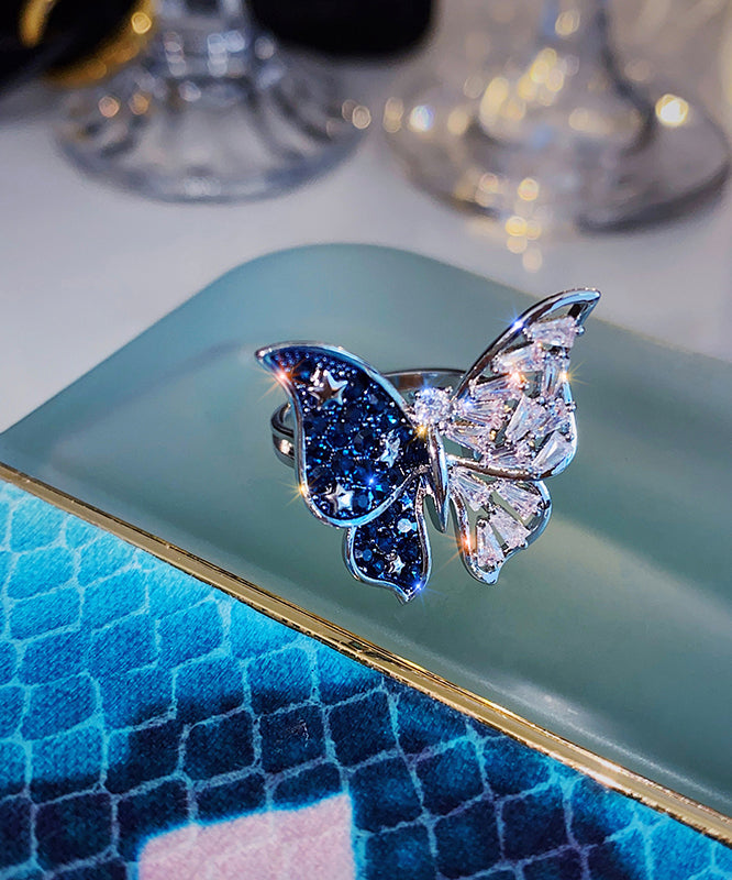 Fashion Blue Alloy Butterfly Zircon Rings